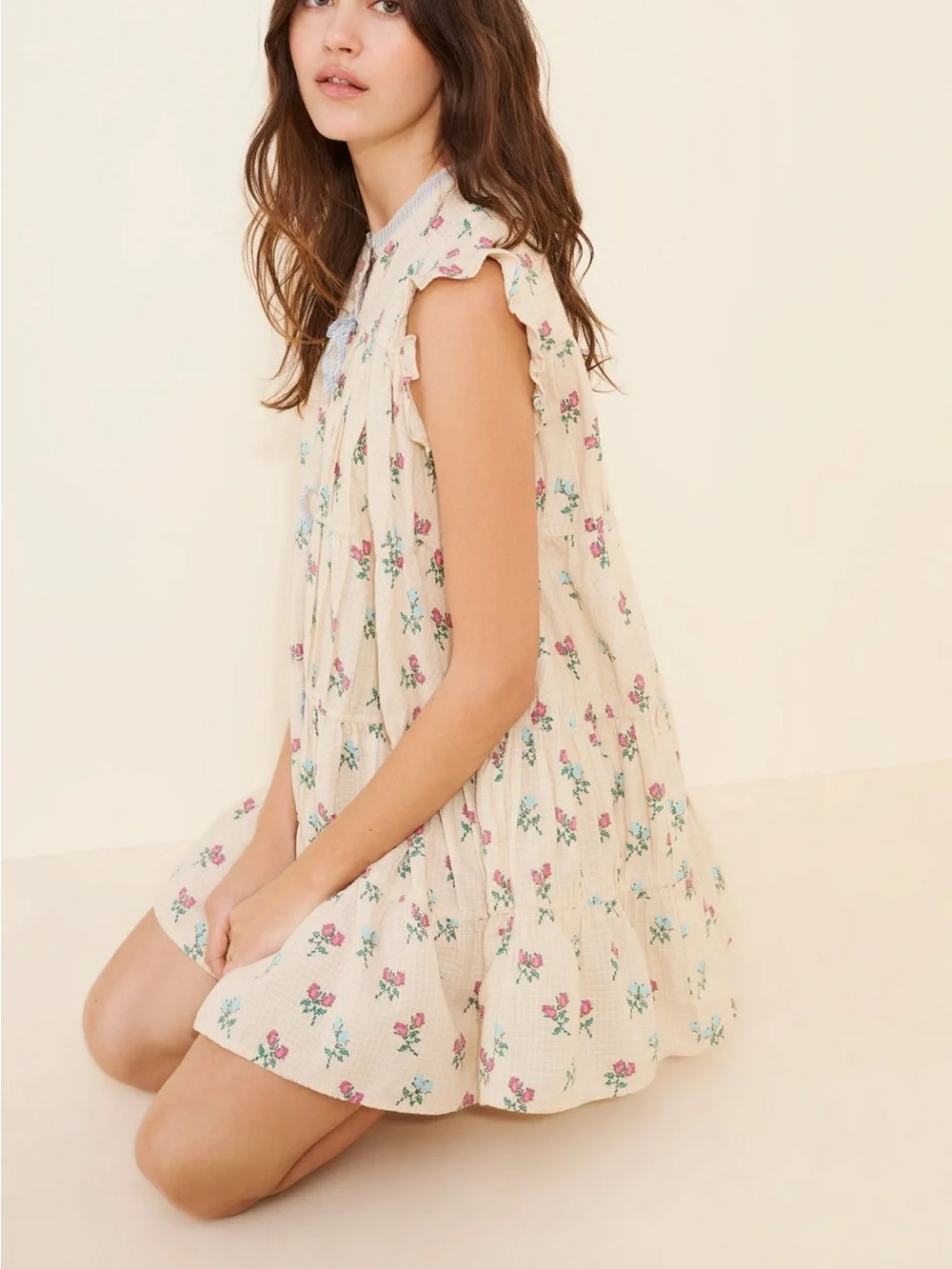 Free People Sundown mini Floral Tie-Front Dress